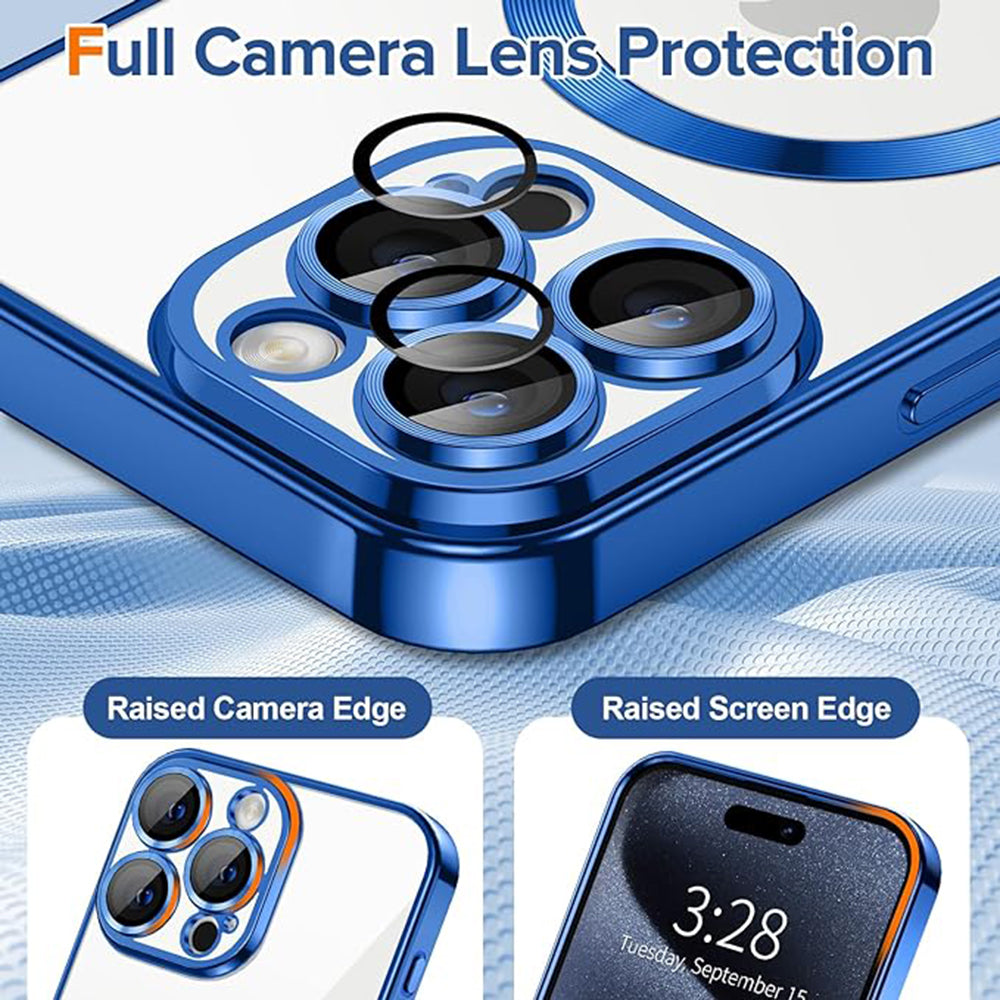 Coque MagSafe pour Apple iPhone 15 Pro, Techsuit, Luxury Crystal, Bleu Foncé