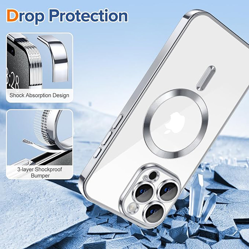 Coque MagSafe pour Apple iPhone 15 Pro, Techsuit, Luxury Crystal, Argentée