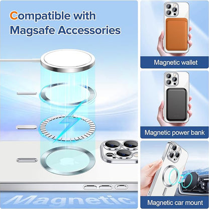 Coque MagSafe pour Apple iPhone 15 Pro, Techsuit, Luxury Crystal, Argentée