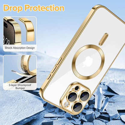Coque MagSafe pour Apple iPhone 15 Pro, Techsuit, Luxury Crystal, Dorée
