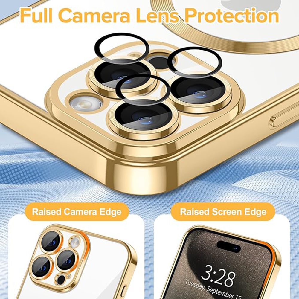 Coque MagSafe pour Apple iPhone 15 Pro, Techsuit, Luxury Crystal, Dorée