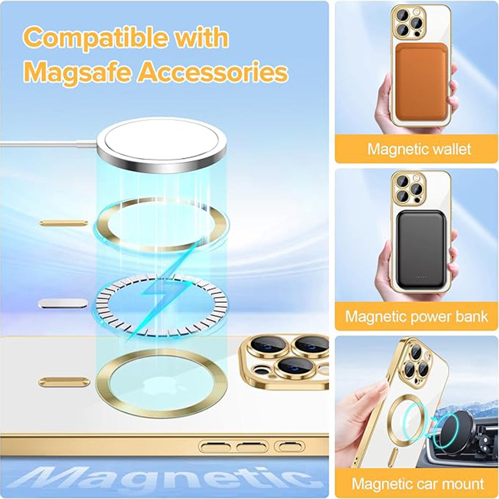 Coque MagSafe pour Apple iPhone 15 Pro, Techsuit, Luxury Crystal, Dorée
