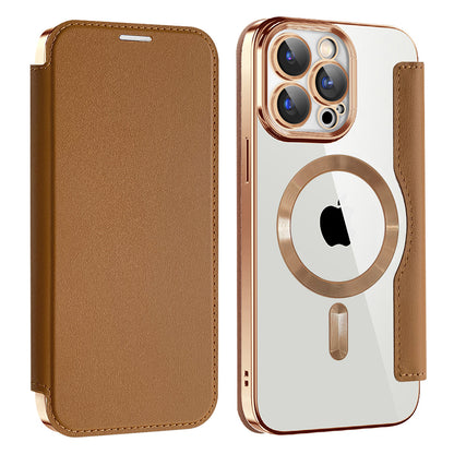 MagSafe Case for Apple iPhone 15 Pro, Techsuit, SmartMag Book, Brown