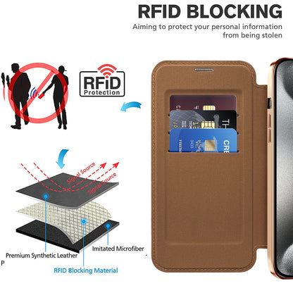 MagSafe Case for Apple iPhone 15 Pro, Techsuit, SmartMag Book, Brown