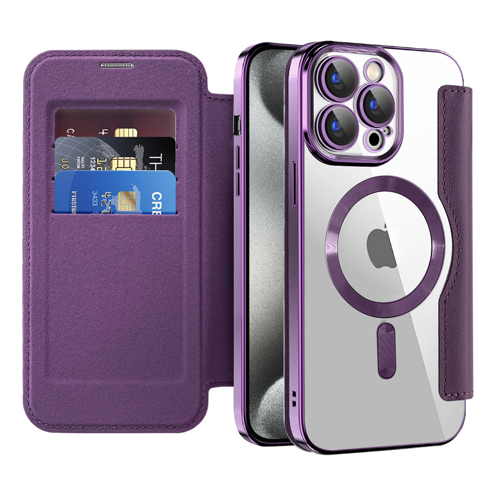 Coque MagSafe pour Apple iPhone 15 Pro, Techsuit, SmartMag Book, Violet