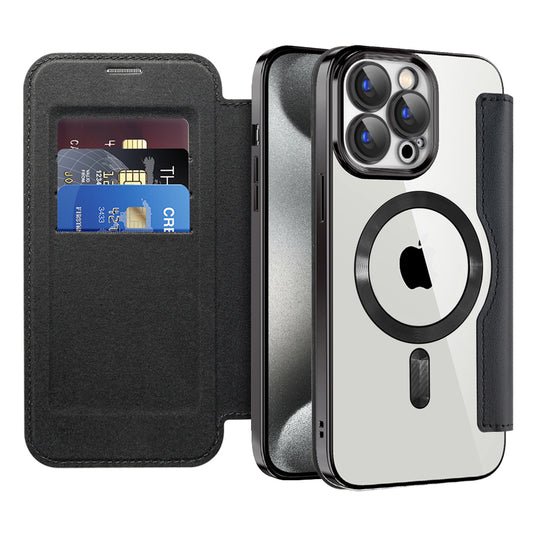 Coque MagSafe pour Apple iPhone 15 Pro, Techsuit, SmartMag Book, Noire