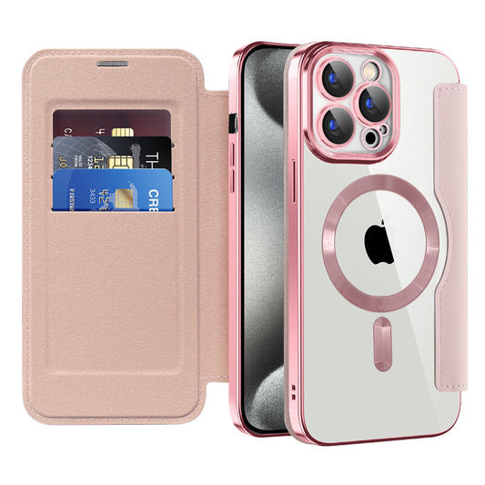 Coque MagSafe pour Apple iPhone 15 Pro, Techsuit, SmartMag Book, Rose