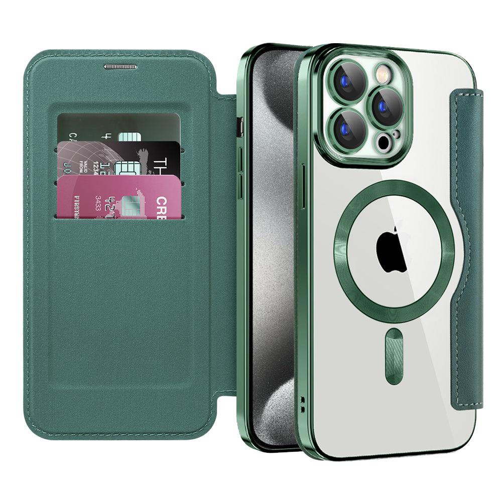 MagSafe Case for Apple iPhone 15 Pro, Techsuit, SmartMag Book, Green