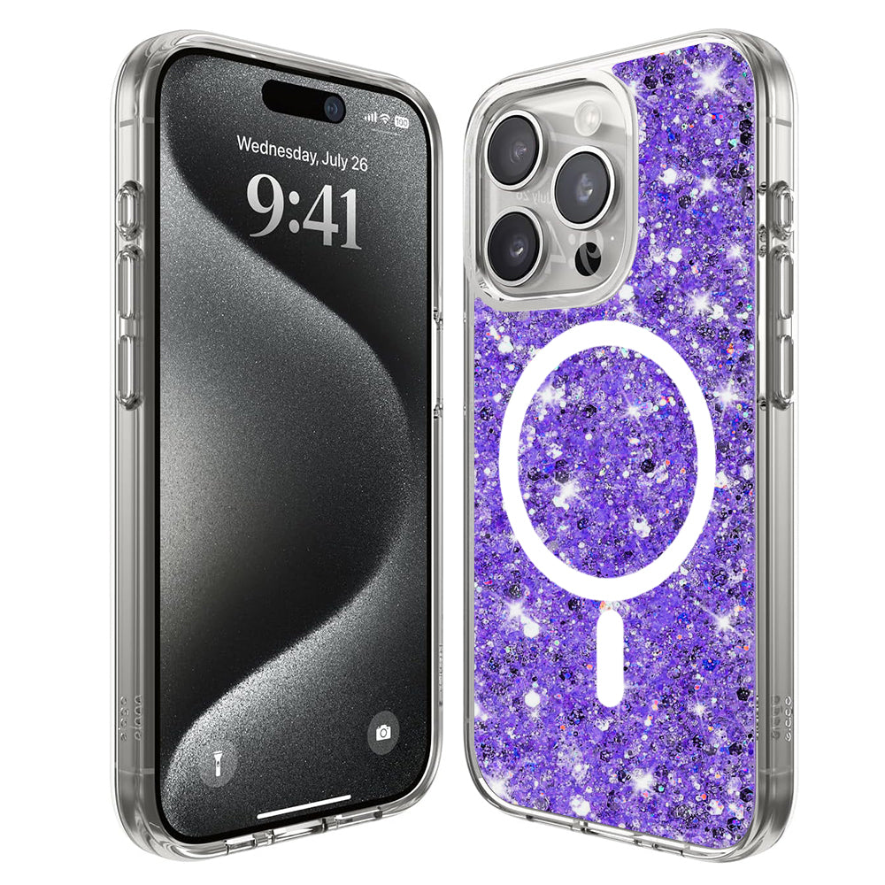 Coque MagSafe pour Apple iPhone 15 Pro, Techsuit, Paillettes Scintillantes, Violet