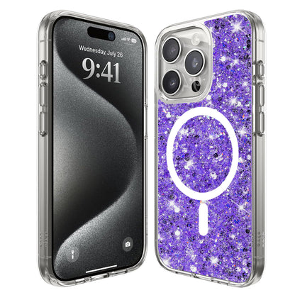Coque MagSafe pour Apple iPhone 15 Pro, Techsuit, Paillettes Scintillantes, Violet
