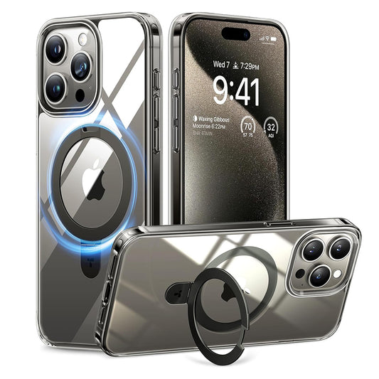 Coque MagSafe pour Apple iPhone 15 Pro, Torras, Ostand, Transparente