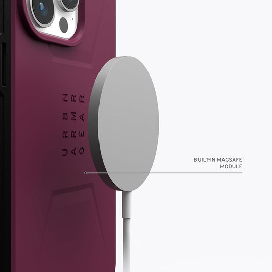 Coque MagSafe pour Apple iPhone 15 Pro, Urban Armor Gear, Civilian, Bordeaux