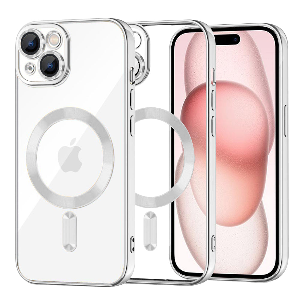 Coque MagSafe pour Apple iPhone 15, Techsuit, Luxury Crystal, Argentée