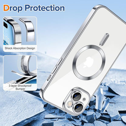 Coque MagSafe pour Apple iPhone 15, Techsuit, Luxury Crystal, Argentée