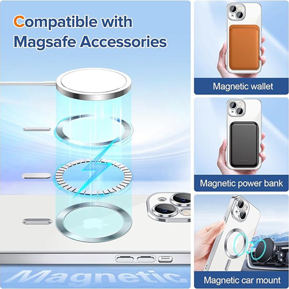 Coque MagSafe pour Apple iPhone 15, Techsuit, Luxury Crystal, Argentée