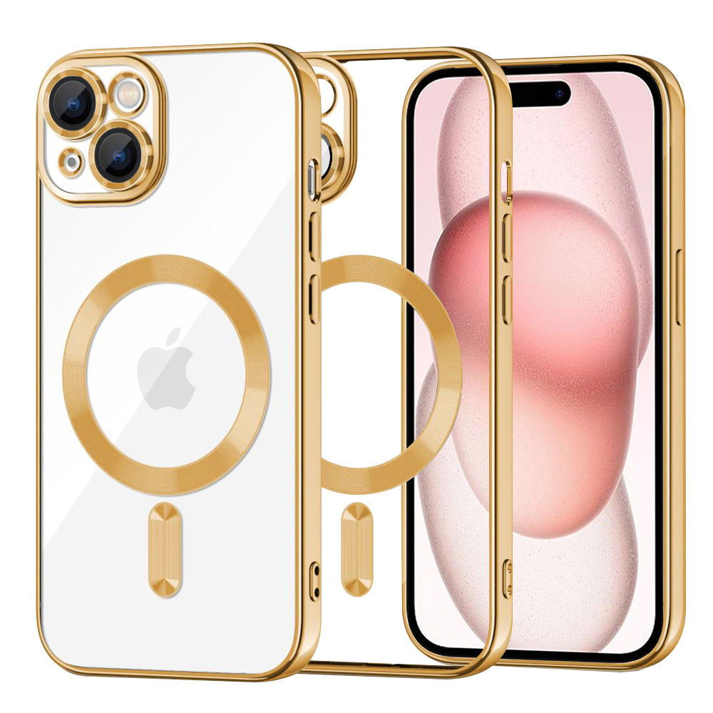 Coque MagSafe pour Apple iPhone 15, Techsuit, Luxury Crystal, Dorée