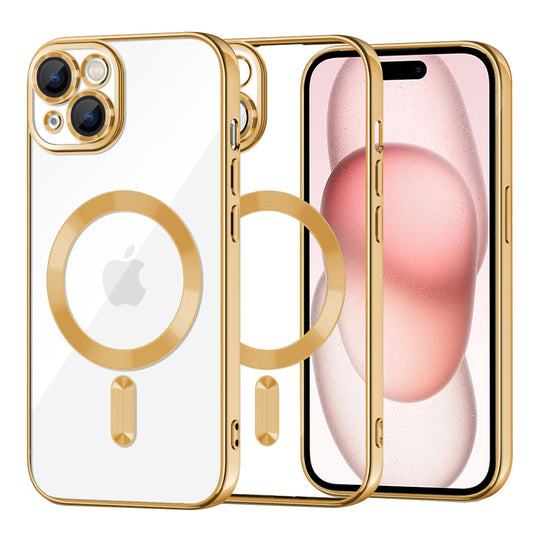 Coque MagSafe pour Apple iPhone 15, Techsuit, Luxury Crystal, Dorée