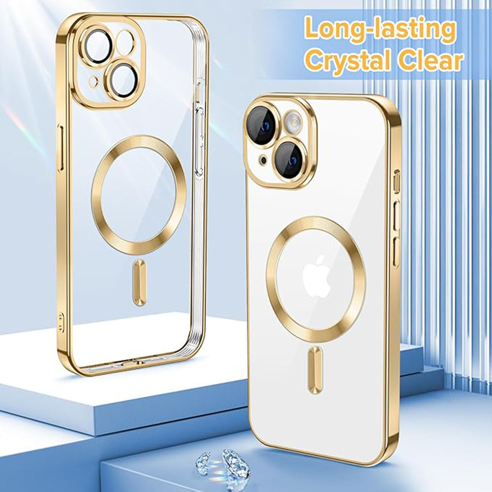 Coque MagSafe pour Apple iPhone 15, Techsuit, Luxury Crystal, Dorée