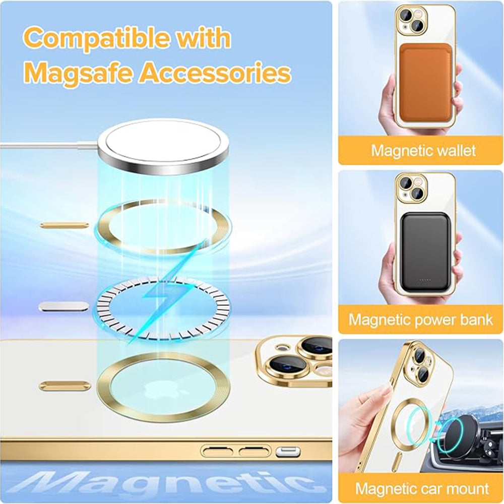 Coque MagSafe pour Apple iPhone 15, Techsuit, Luxury Crystal, Dorée