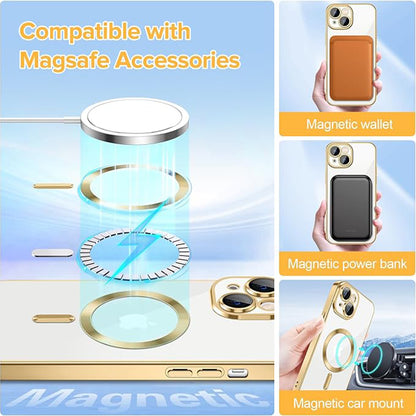 Coque MagSafe pour Apple iPhone 15, Techsuit, Luxury Crystal, Dorée