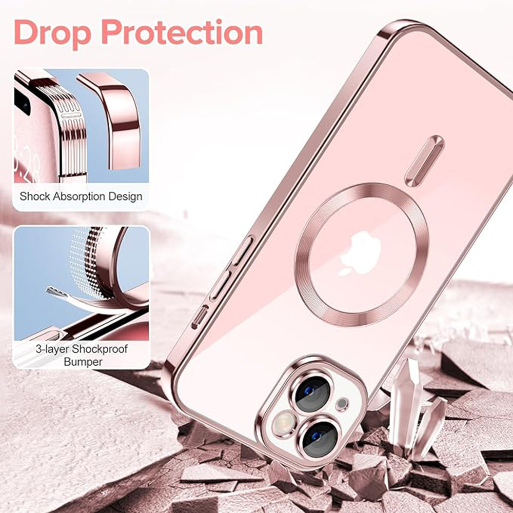 Coque MagSafe pour Apple iPhone 15, Techsuit, Luxury Crystal, Rose