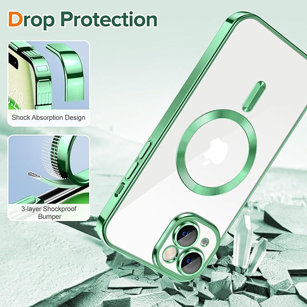 Coque MagSafe pour Apple iPhone 15, Techsuit, Luxury Crystal, Vert Clair