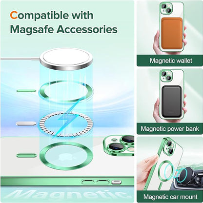 Coque MagSafe pour Apple iPhone 15, Techsuit, Luxury Crystal, Vert Clair