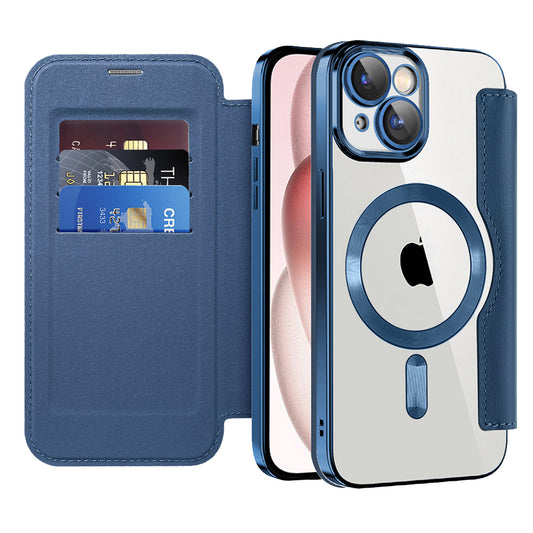 Coque MagSafe pour Apple iPhone 15, Techsuit, SmartMag Book, Bleue