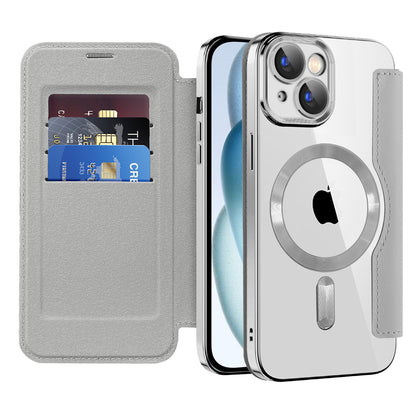 MagSafe Case for Apple iPhone 15, Techsuit, SmartMag Book, Gray