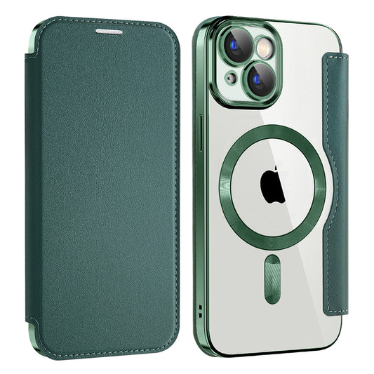 Coque MagSafe pour Apple iPhone 15, Techsuit, SmartMag Book, Vert
