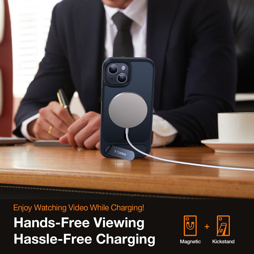 Coque MagSafe pour Apple iPhone 15, Torras, Pstand, Noire