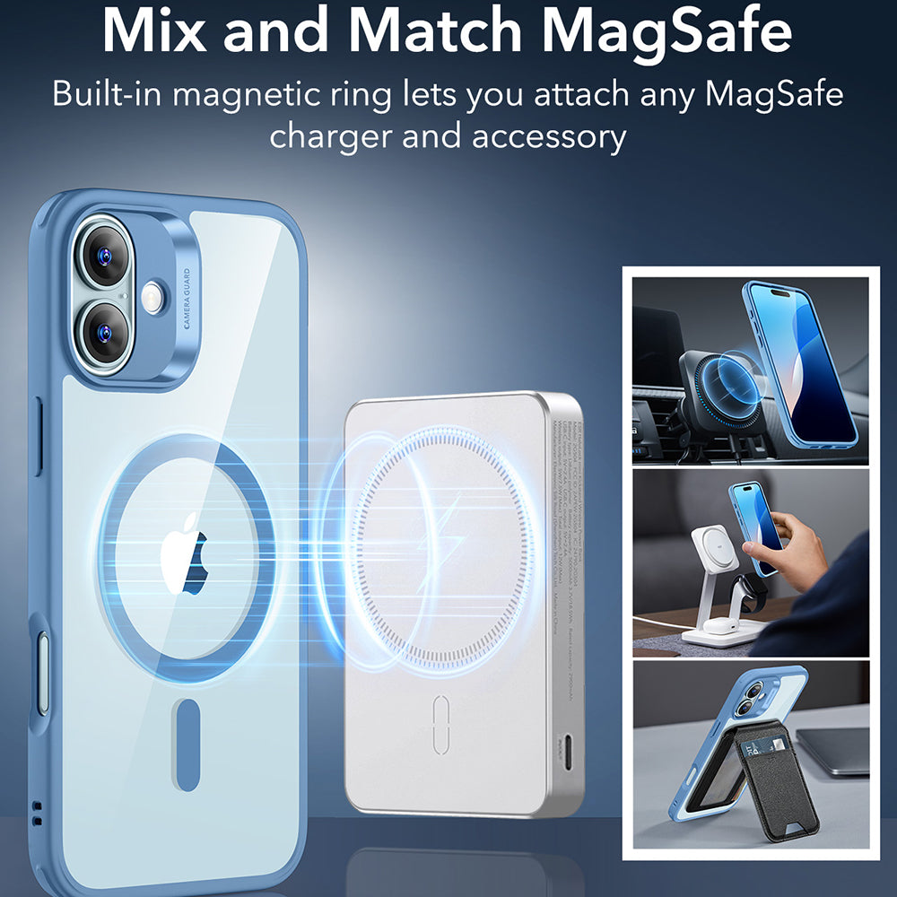Coque MagSafe pour Apple iPhone 16, ESR, Classic Hybrid, Bleu Transparent
