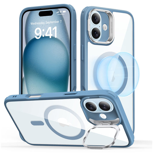Coque MagSafe pour Apple iPhone 16, ESR, Classic Hybrid Kickstand, Bleu Transparent