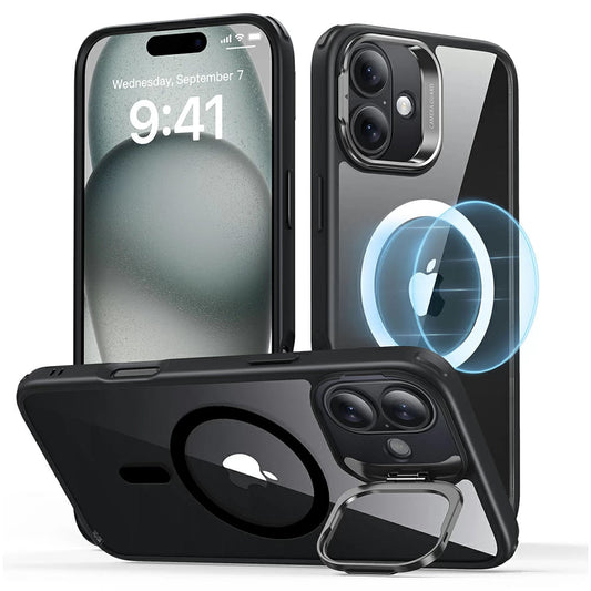 Coque MagSafe pour Apple iPhone 16, ESR, Classic Hybrid Kickstand, Noire Transparente
