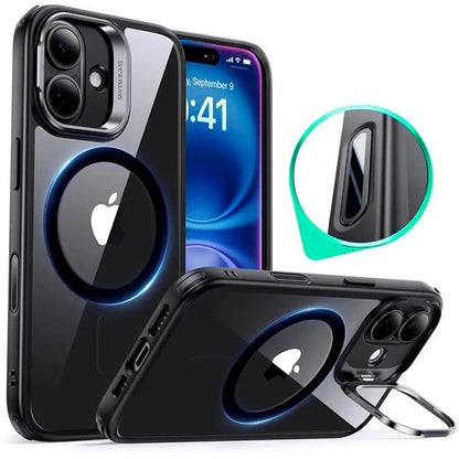 Coque MagSafe pour Apple iPhone 16, ESR, Classic Hybrid Kickstand Slide, Noire Transparente