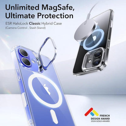 Coque MagSafe pour Apple iPhone 16, ESR, Classic Hybrid Kickstand Slide, Transparente