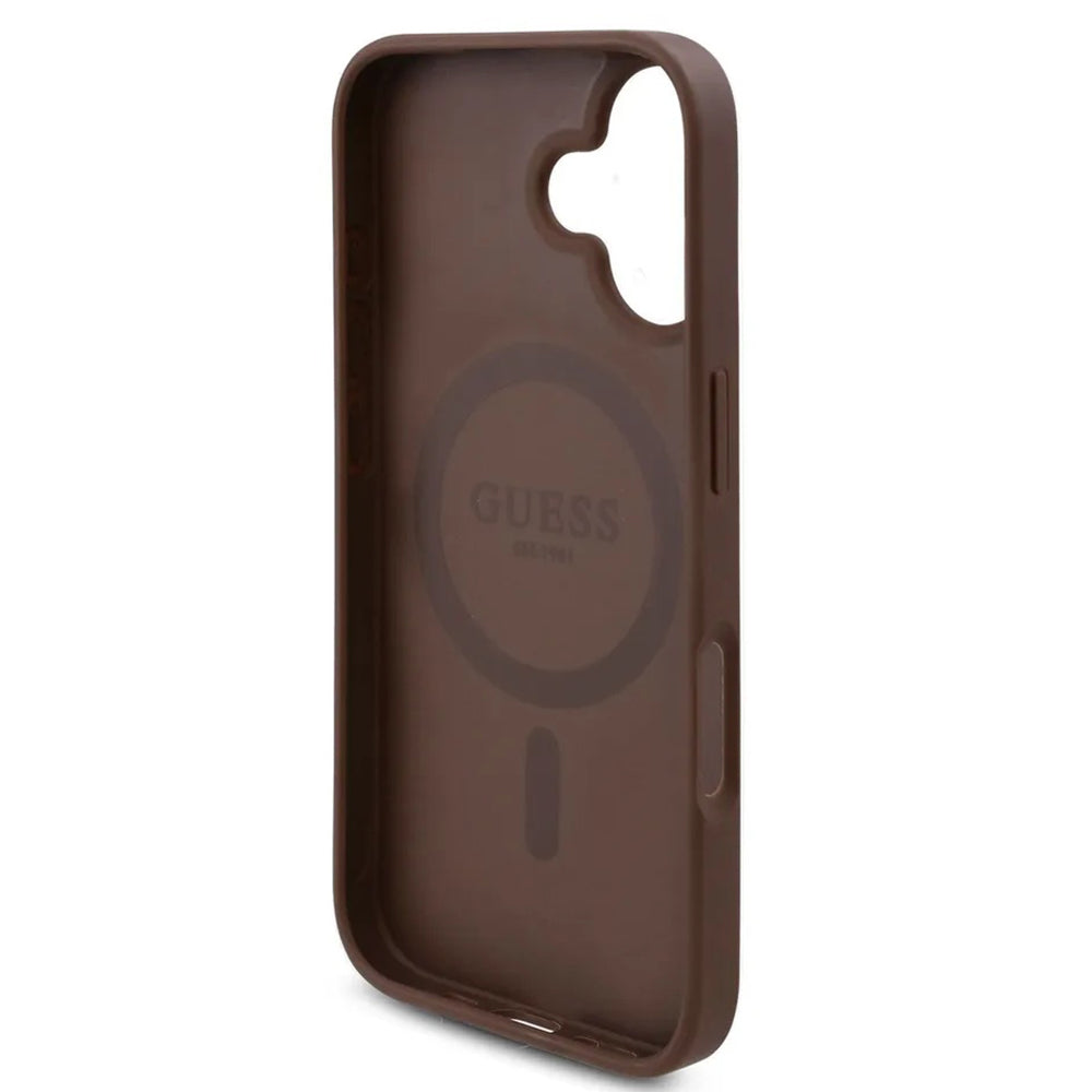 Coque MagSafe pour Apple iPhone 16, Guess, Imprimé Fleurs 4G, Marron
