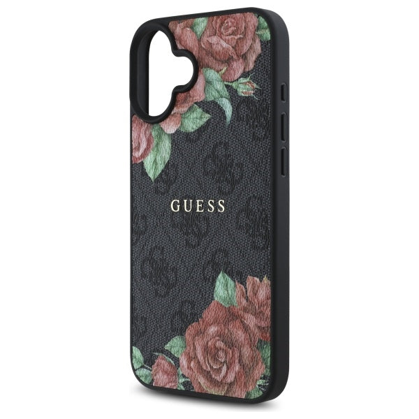 Coque MagSafe pour Apple iPhone 16, Guess, Imprimé Fleurs 4G, Noire