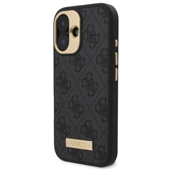 Housse MagSafe pour Apple iPhone 16, Guess, Plaque Logo 4G, Noire