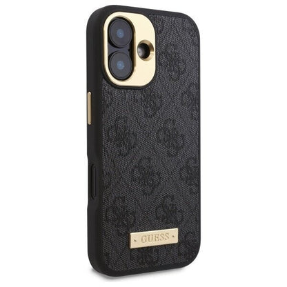 Housse MagSafe pour Apple iPhone 16, Guess, Plaque Logo 4G, Noire