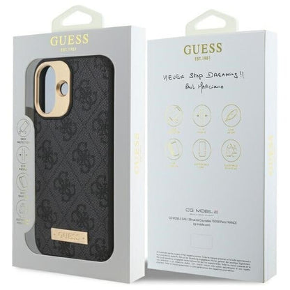 Housse MagSafe pour Apple iPhone 16, Guess, Plaque Logo 4G, Noire