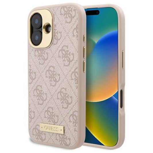 Coque MagSafe pour Apple iPhone 16, Guess, Plaque Logo 4G, Rose