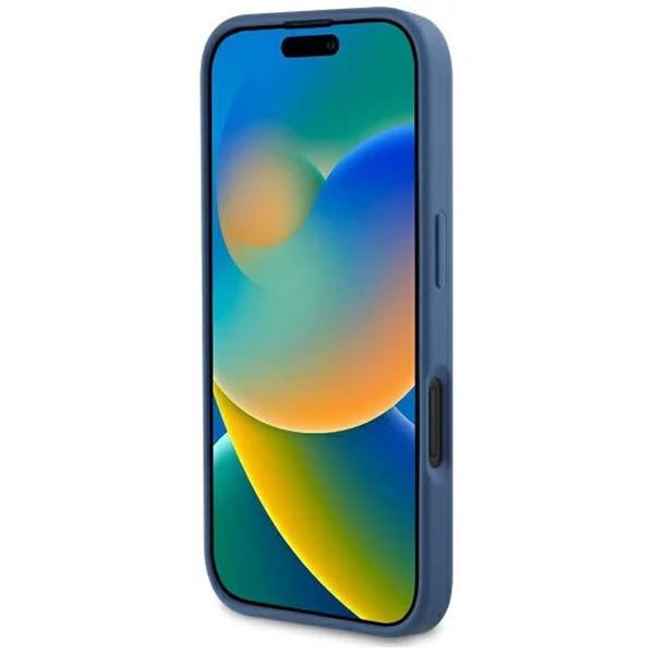 Étui MagSafe pour Apple iPhone 16, Guess, 4G Printed Stripes, Bleu