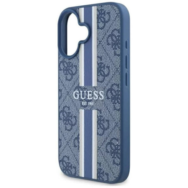 Étui MagSafe pour Apple iPhone 16, Guess, 4G Printed Stripes, Bleu