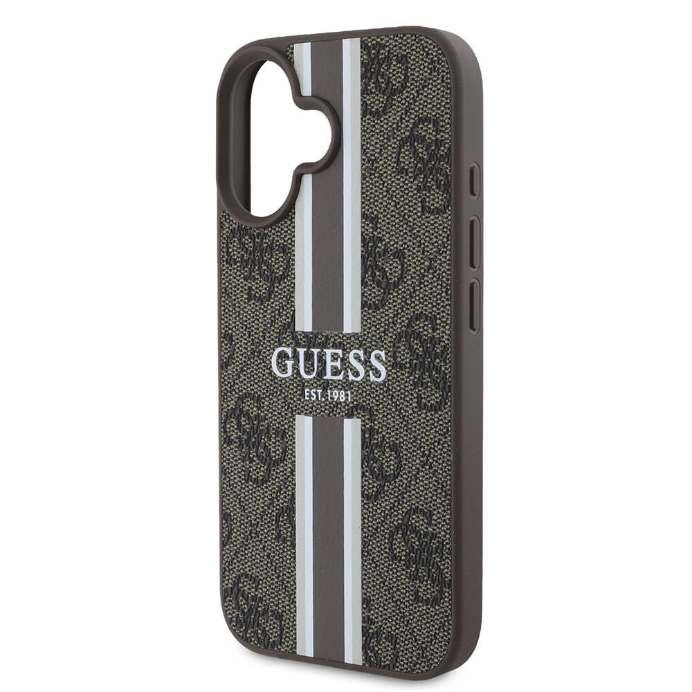 Étui MagSafe pour Apple iPhone 16, Guess, 4G Printed Stripes, Marron