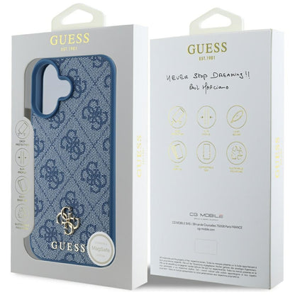 Coque MagSafe pour Apple iPhone 16, Guess, 4G Small and Classic Logo, Bleue