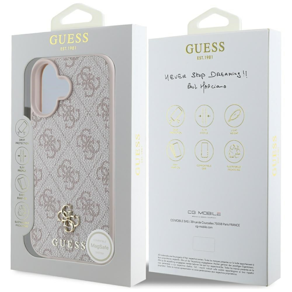 Étui MagSafe pour Apple iPhone 16, Guess, 4G Petit et Logo Classique, Rose