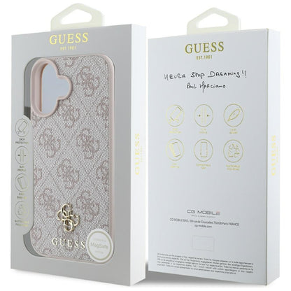 Étui MagSafe pour Apple iPhone 16, Guess, 4G Petit et Logo Classique, Rose