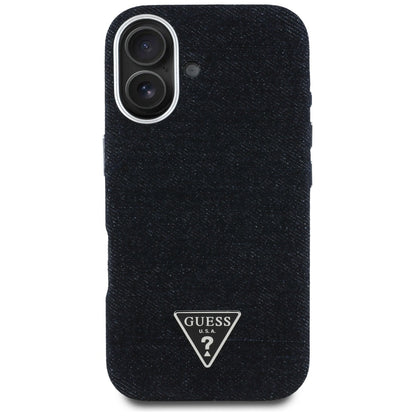 Coque MagSafe pour Apple iPhone 16, Guess, Logo Triangle en Denim, Noire