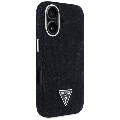 Coque MagSafe pour Apple iPhone 16, Guess, Logo Triangle en Denim, Noire